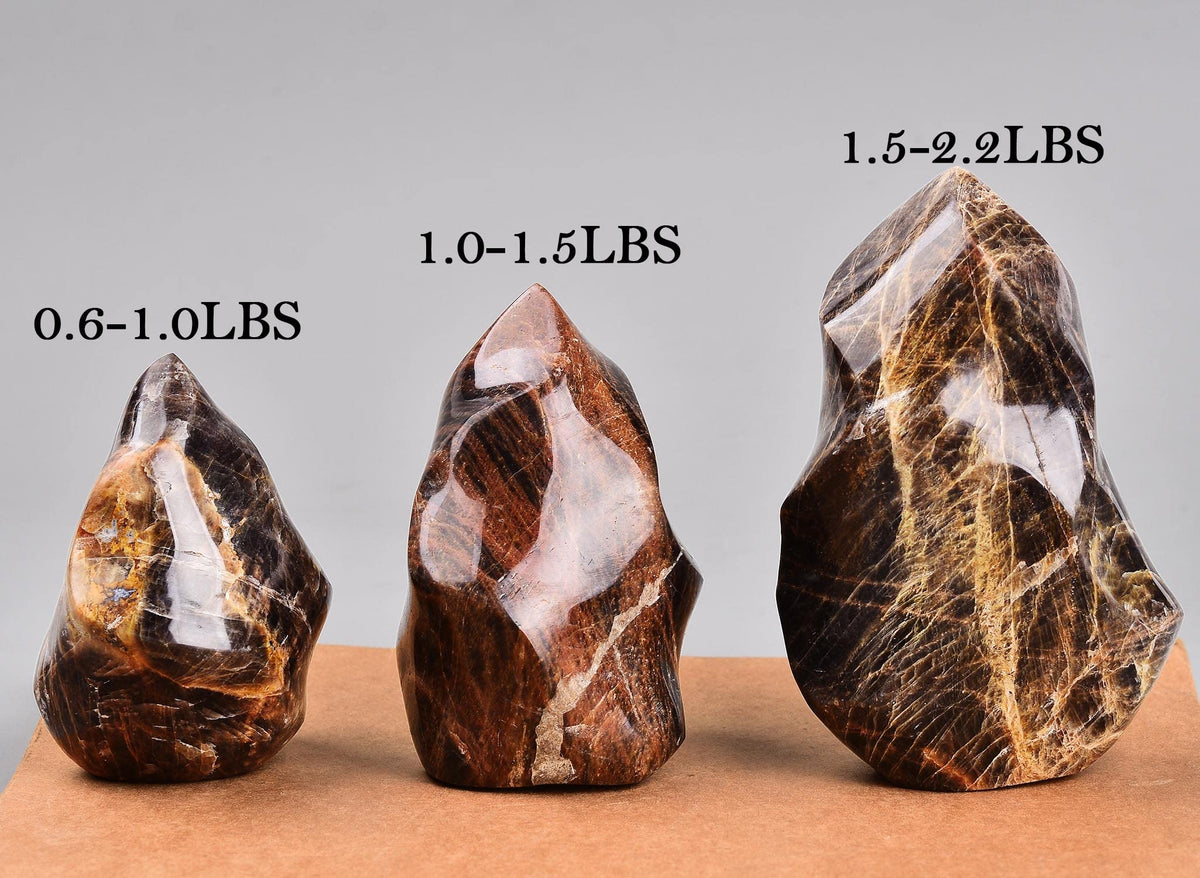 AMOYSTONE Black Moonstone Flame Shaped Towers Large Healing Crystal Stone Home Decor 1.0-1.5LBS