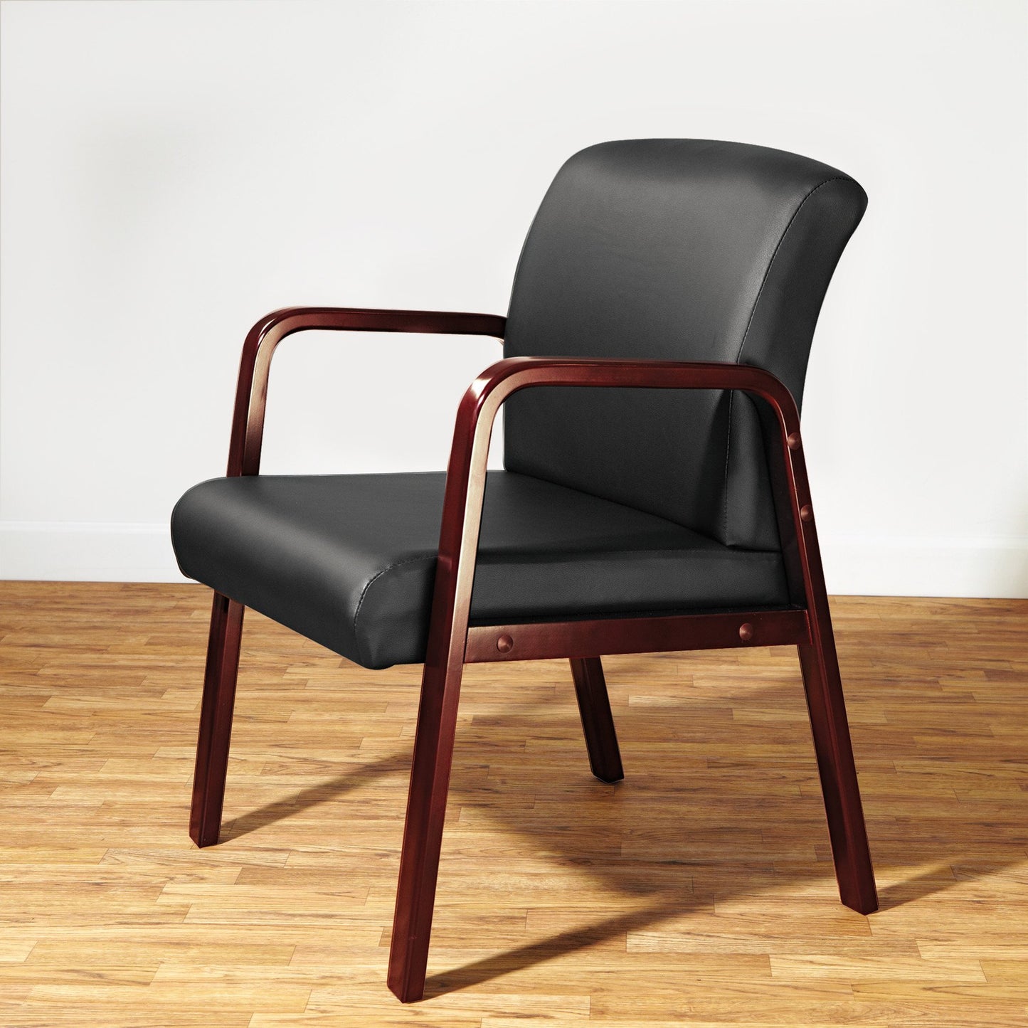 Alera ALE Reception Lounge Series Guest Chair, Cherry/Black Leather