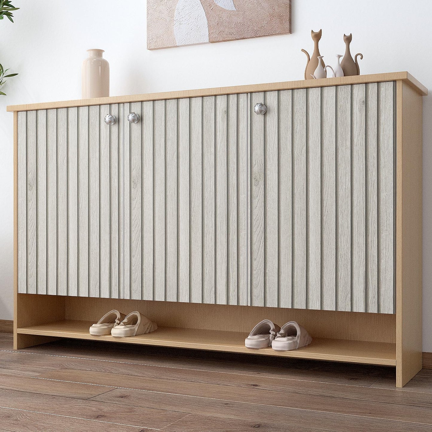 VaryPaper Grey Wood Slat Wallpaper 15.7''x78.7'' Wood Panel Wallpaper Peel and Stick Wood Grain Contact Paper for Cabinets Waterproof Self Adhesive Removable Wood Wall Paper Roll for Bedroom Bathroom