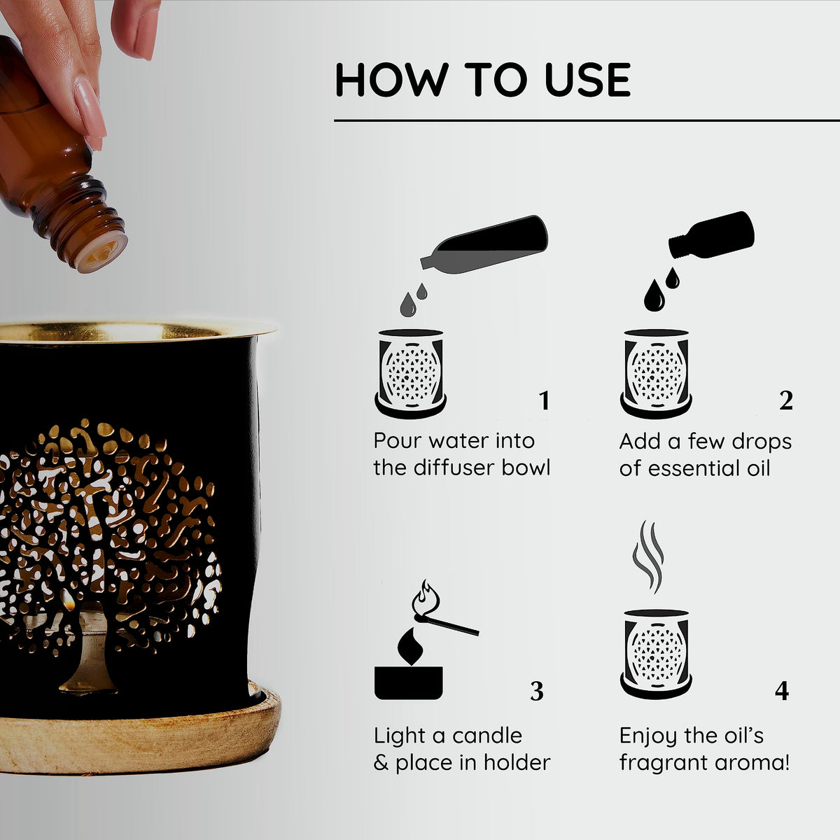 Aromafume Tree of Life Essential Oil Burner | Oil Diffuser with Candle | Brass Burner with 10ml Essential Oil
