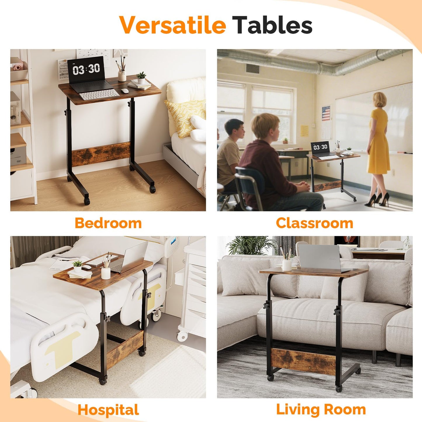 FCH Portable Computer Workstation, Standing Desk Adjustable Height, Small Computer Desk w/Rolling, Sit Stand Laptop Desk TV Tray for Bed Sofa Hospital Reading Eating, Rustic Brown, 23.6"