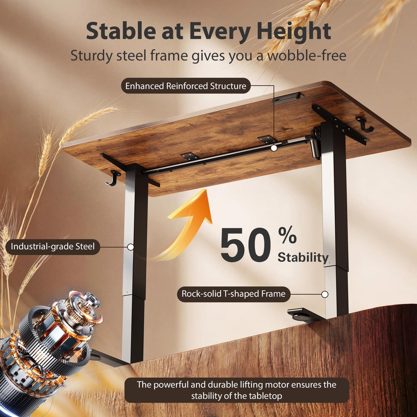 Cubiker Standing Desk, 48x24 Inches Sit Stand Home Office Desk, Electric Stand up Desk, Adjustable Desk with Splice Board, Black Frame/Rustic Brown Top