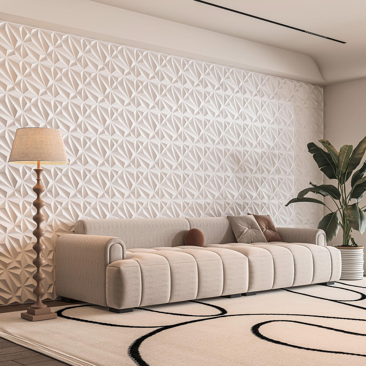 Art3d 33-Pack 3D Wall Panel for Interior Wall Décor, Diamond Textured PVC Accent Wall Paneling for Living Room Bedroom Office TV Wall Background, 11.8"x11.8" Cover 32.Sq.Ft., White