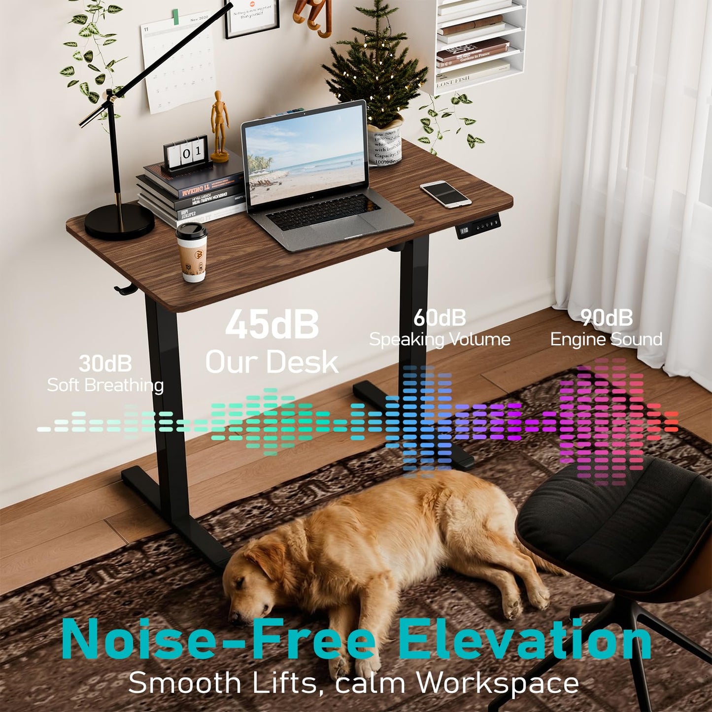 YOLEZO 35" Electric Standing Desk Adjustable Height, Small Sit Stand Desk for Home Office & Computer Workstation, Compact Work Desk with Cable Management (Dark Walnut)