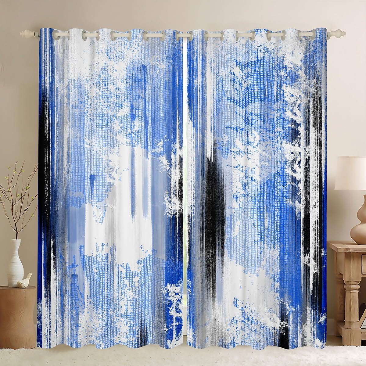 Feelyou Abstract Curtains for Bedroom Living Room Modern Abstract Art Blackout Darkening Drapes Blue Gray White Window Treatments, 2 Panels 38 x 45 Inch Luxury Room Decor