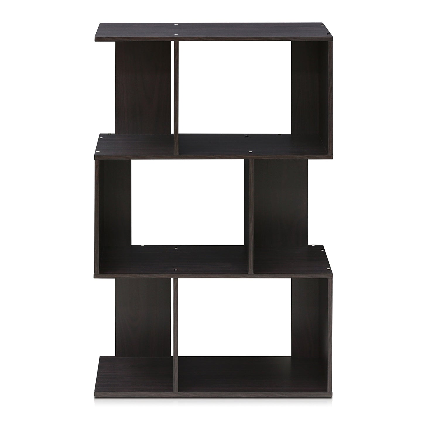 Furinno SIMPLY Book Shelf, 3-Tier Geometric Bookshelf, S-Shape Bookcase with Open Shelf, 11.8" x 23.6" x 37.3", for Organization and Storage, for Living Reoom, Bedroom, Home Office, Espresso