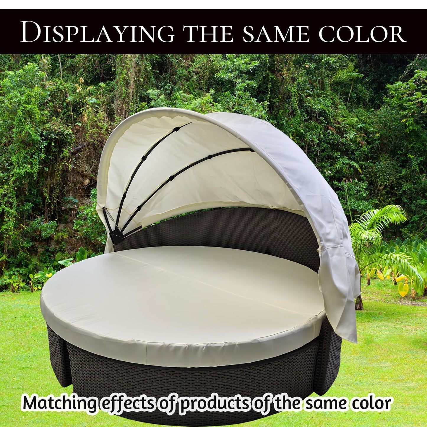 TQ369SM 66" Round Daybed Canopy Replacement Fabric, Patio Rattan Wicker Sunbed Top Canopies Cloth Easy Installation(No Frame) (Off-White, 66canopy)