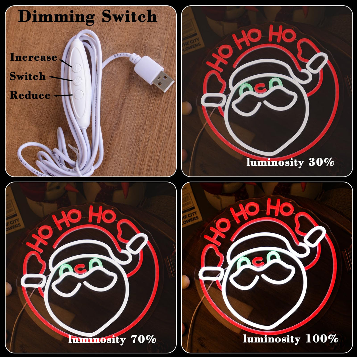 LED Santa Claus Head Neon Sign with "Ho Ho Ho" Text, Cute Red Merry Christmas Kids LED Neon Lights Festival Wall Decor for Home, Office, Bar, Window, and Xmas Party Decoration