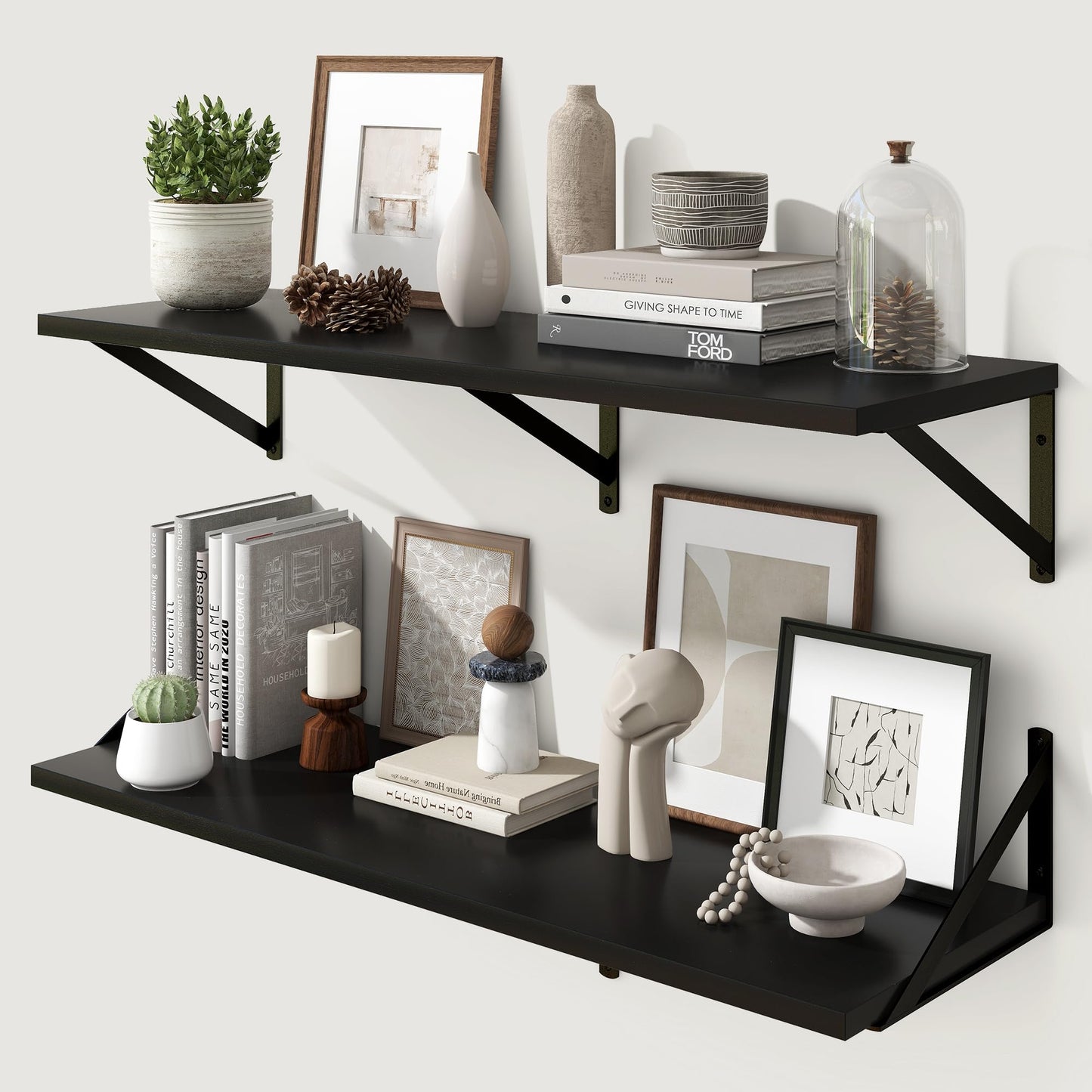 Marsmiles Deep Floating Shelves | 36 Inch Black Wood Wall Shelves Set of 2 | 12 Inch Deep Floating Shelves for Wall | 36''W x 12''D Black Wooden Shelves for Bathroom Living Room Bedroom Kitchen