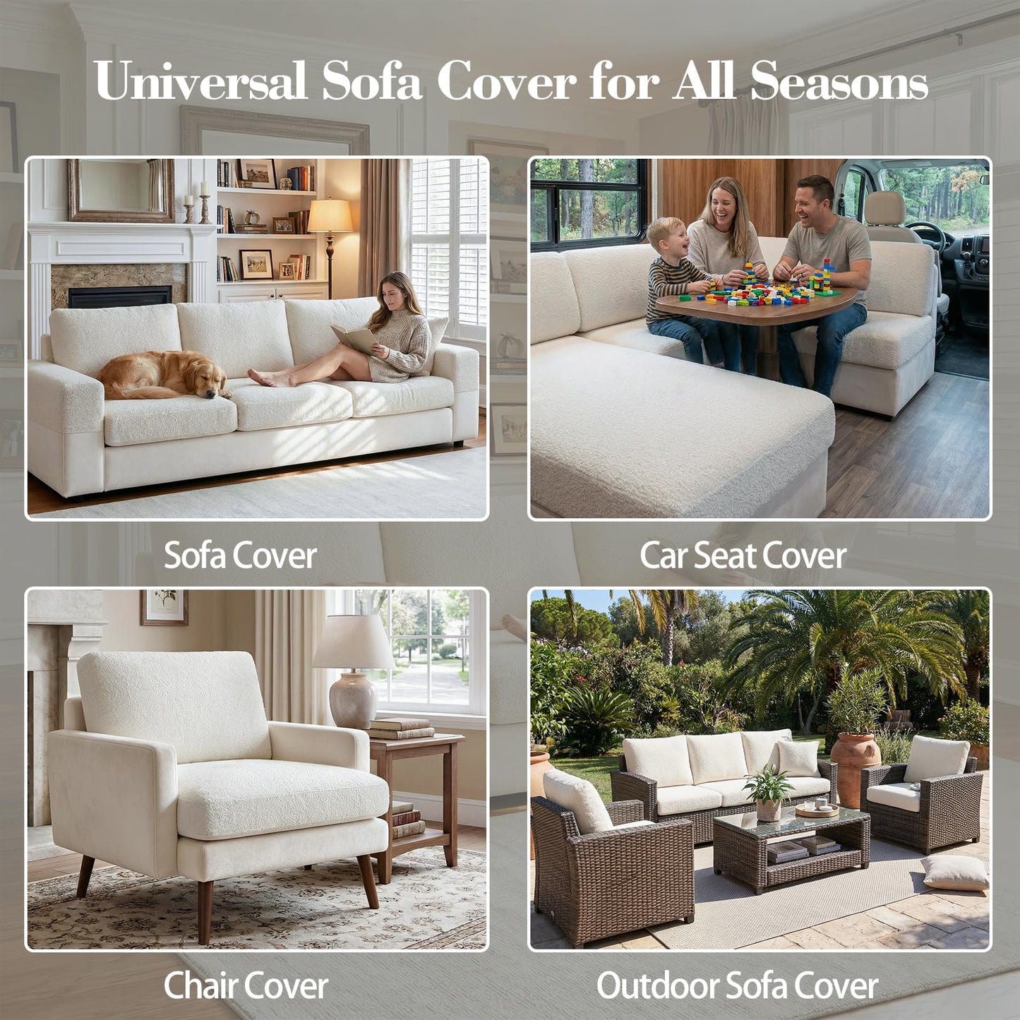 OHSIO Couch Cushion Covers for Sectional Sofa, Stretch Soft Sofa Slipcovers Washable Wear-Resistant Universal Furniture Protector for Living Room(1 Piece Back Couch Cover, Ivory)