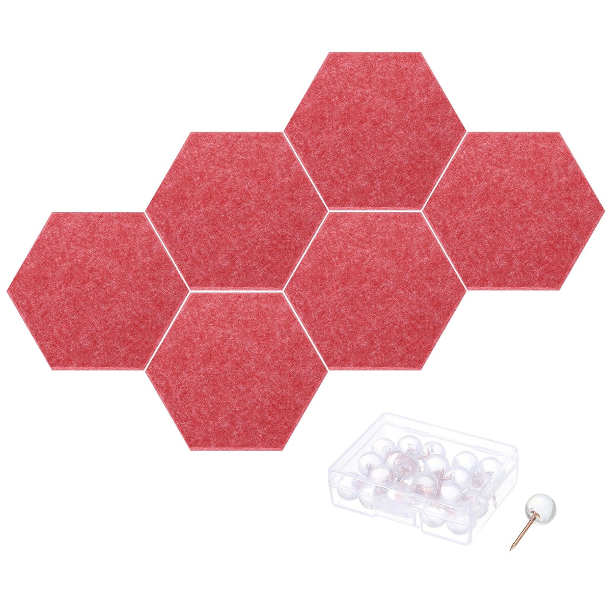 PATIKIL Felt Bulletin Board, 12"x10", 6 Packs Self Adhesive Hexagon Felt Tiles for Sound Proofing Wall Panels for Home Office Recording Studio,Game Room, Light Red