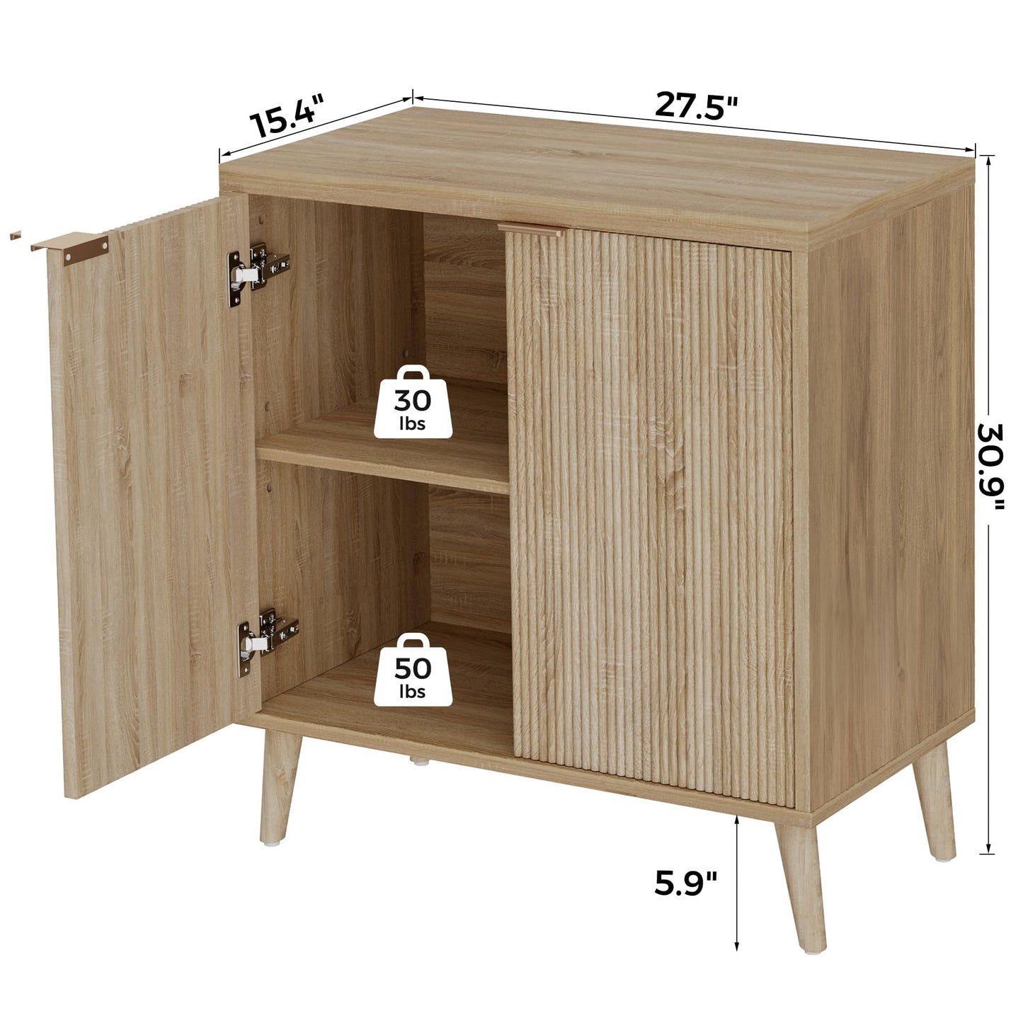 Homleke Buffet Cabinet with Storage, Modern Fluted Accent Sideboard with Doors & Adjustable Shelf, Buffet Table Entryway Cabinets for Living Room, Kitchen, Dining Room, Hallway, Natural