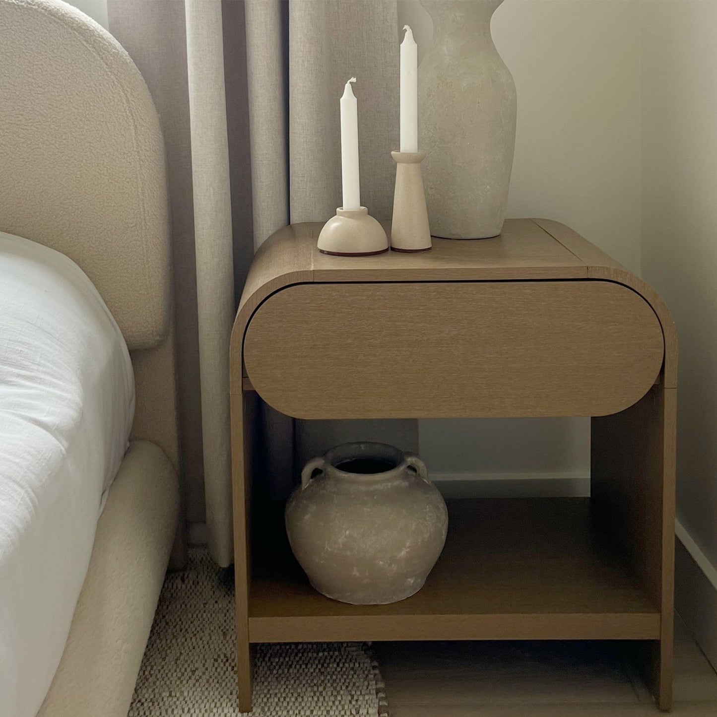 Nathan James Iris Mid-Century Modern Nightstand with Drawer, Wooden Bedside Table for Bedroom or Living Room with Rounded Silhouette