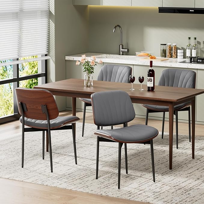 REONEY Dining Chairs Set of 8, Mid-Century Modern Upholstered PU Leather Chairs