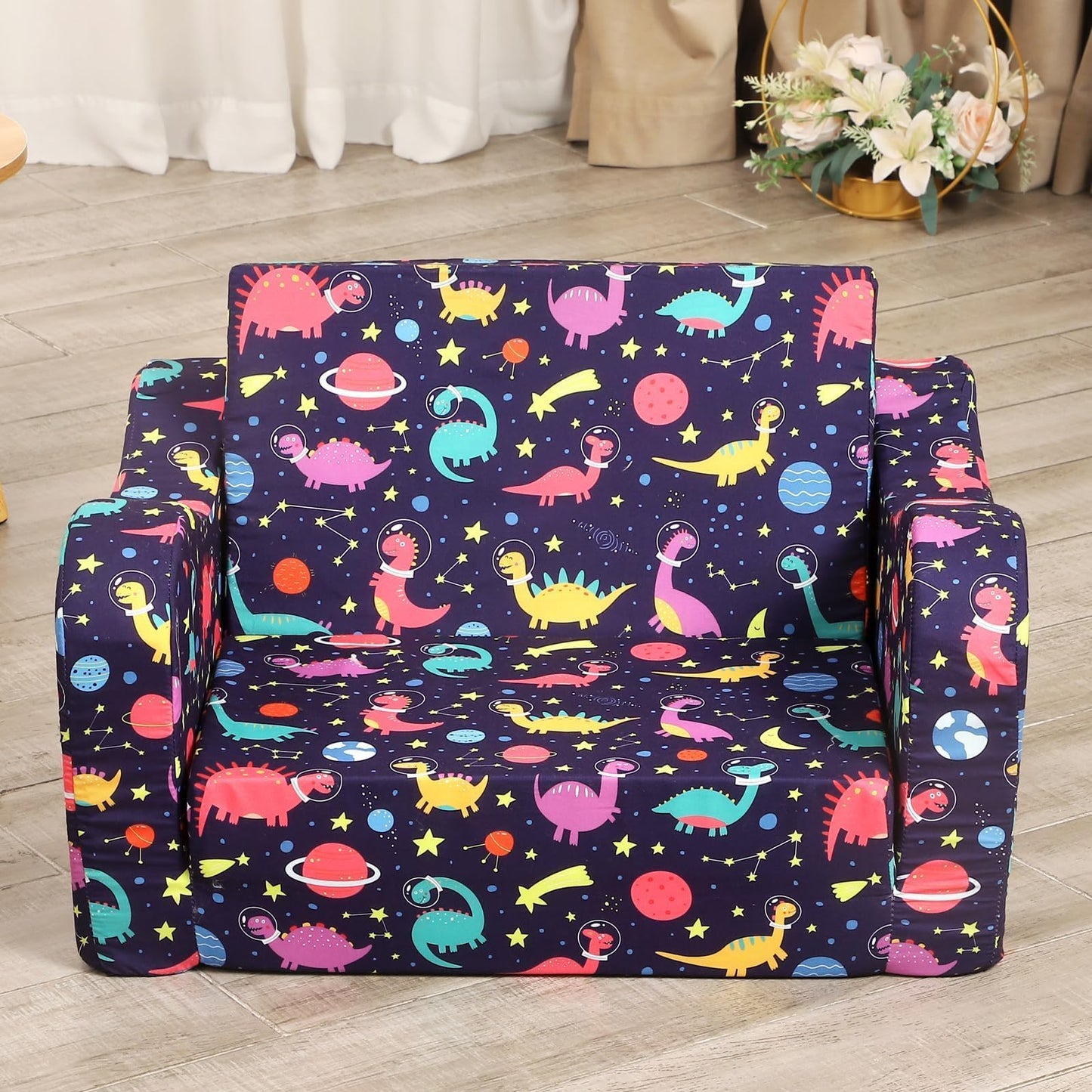 MOMCAYWEX Kids Sofa, 2-in-1 Flip-Out Foam Couch, Foldable Soft Play Lounge Chair, Purple