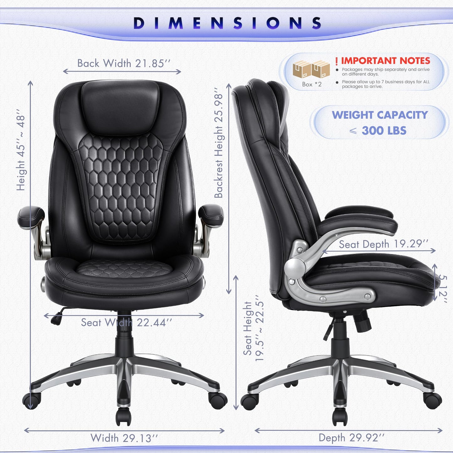 COLAMY High Back Executive Office Chairs,Ergonomic PU Leather Desk Chairs with Flip-Up Armrests, Adjustable Height, Lumbar Support,Comfortable Computer Chairs for Home Office,Set of 2