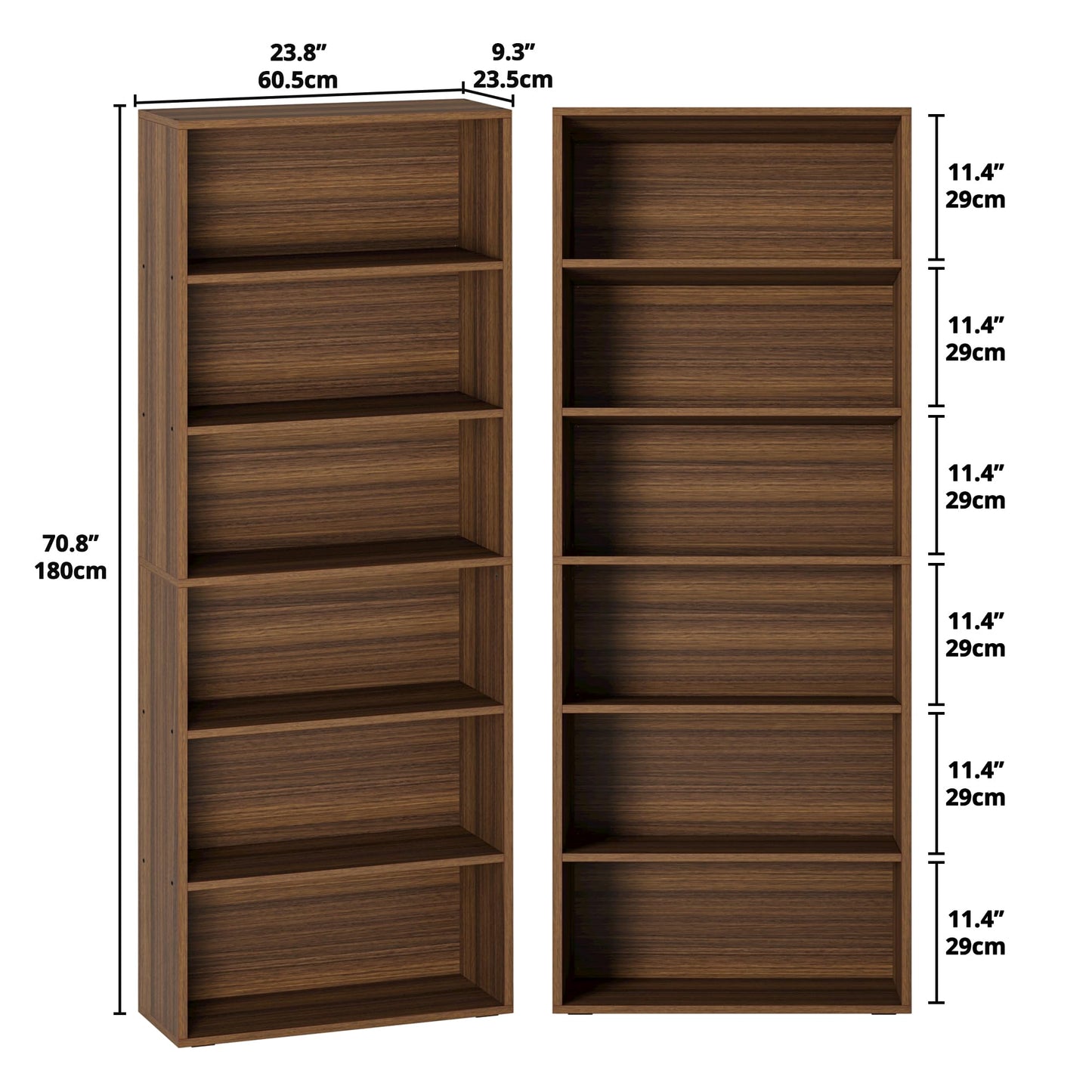 IRONCK Bookshelves and Bookcases Set of 2 Floor Standing 6 Tiers Display Storage Shelves 70 in Tall Bookcase Home Decor Furniture for Home Office, Living Room, Bed Room