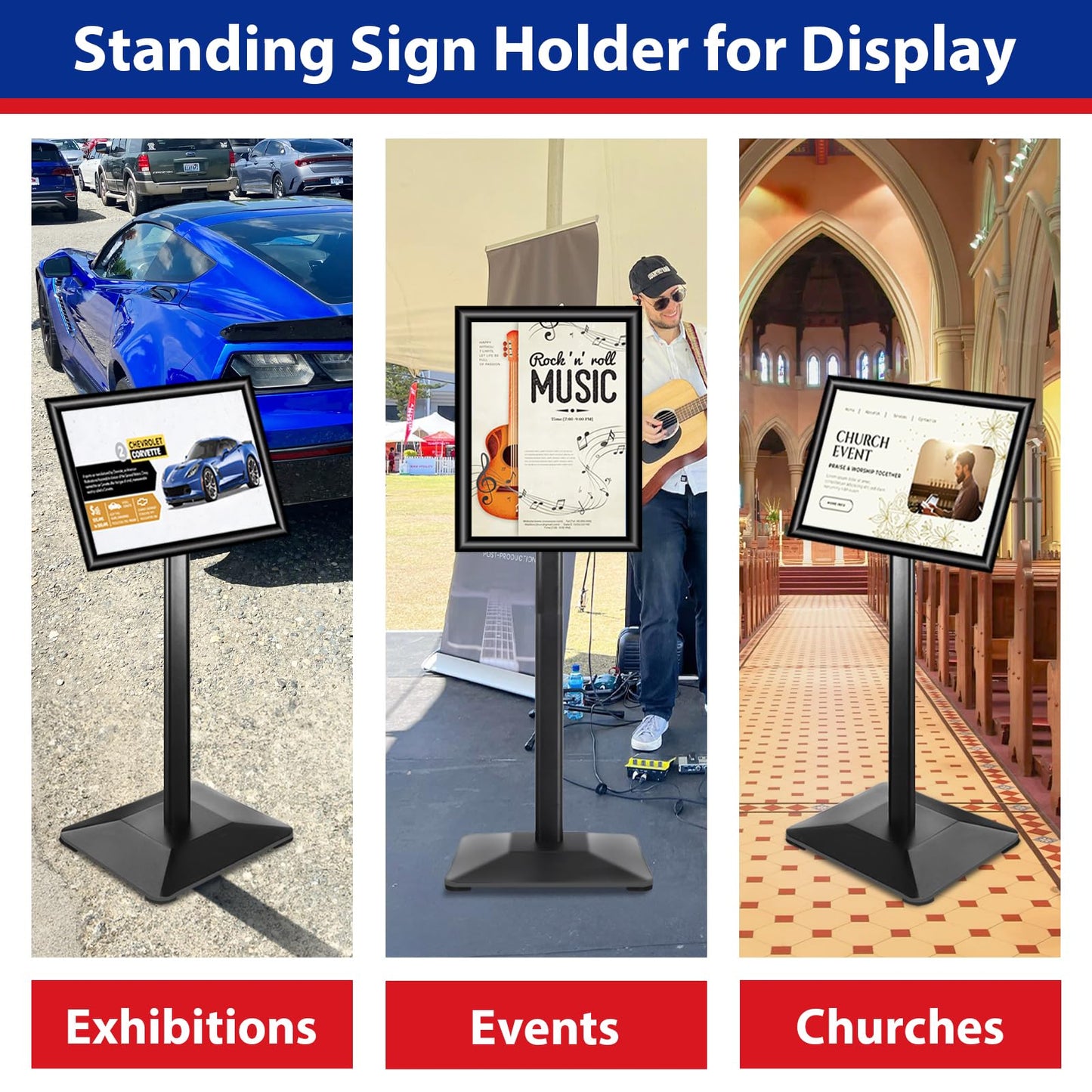 VAIIGO Sign Stand 11x17inch Pedestal Sign Holder Poster Stand 3Packs Adjustable Floor Standing Sign Holder with Heavy Duty Display Stand for Indoor Outdoor Business Store Sign Holders(Black)