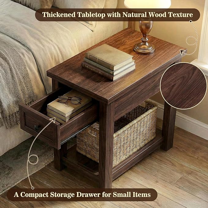 Armocity Narrow End Table with Charging Station