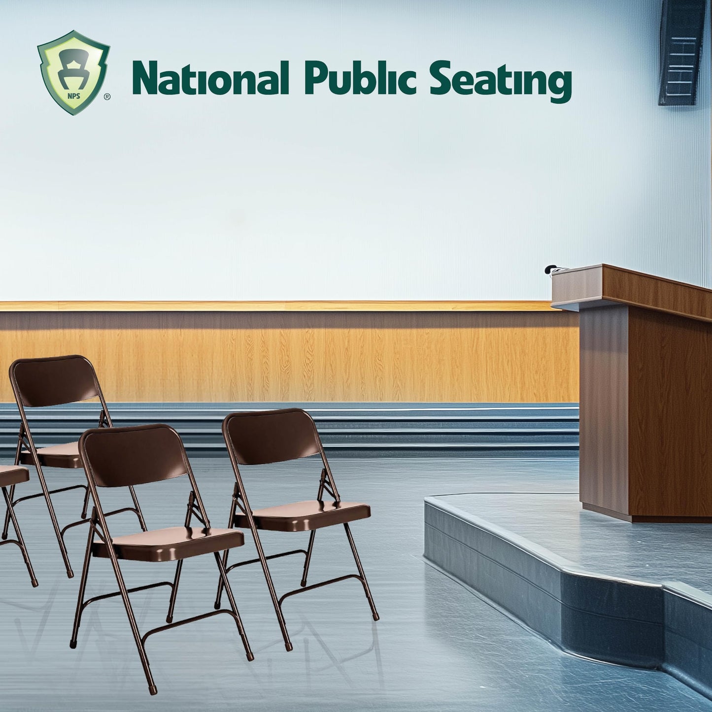 Steel Portable Folding Chairs by National Public Seating – 200 Series Premium Heavy-Duty Foldable Chairs for Indoor & Outdoor, Set of 4 – Comfortable, Durable, Institutional-Grade, Brown