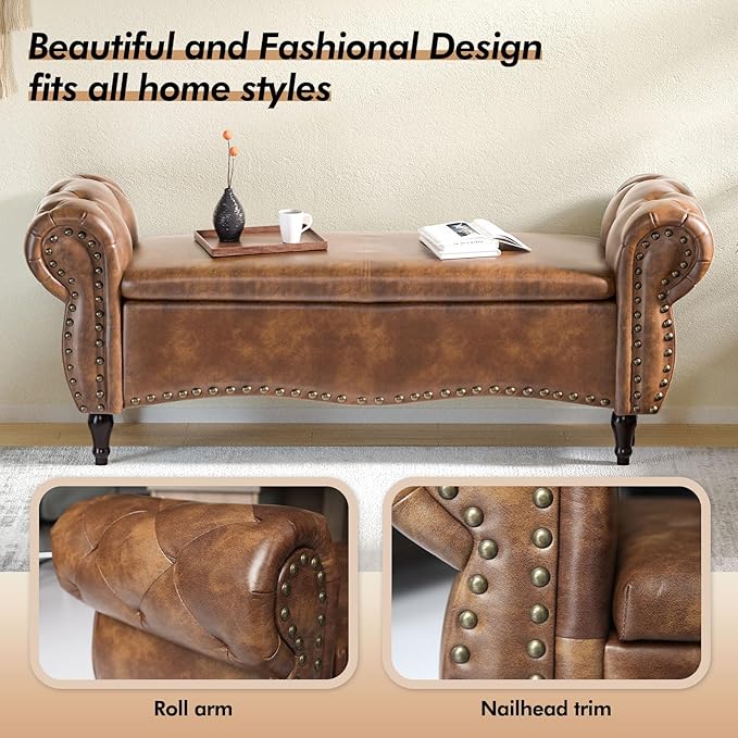 ZZW Storage Ottoman Bench, Tufted Bed Benches