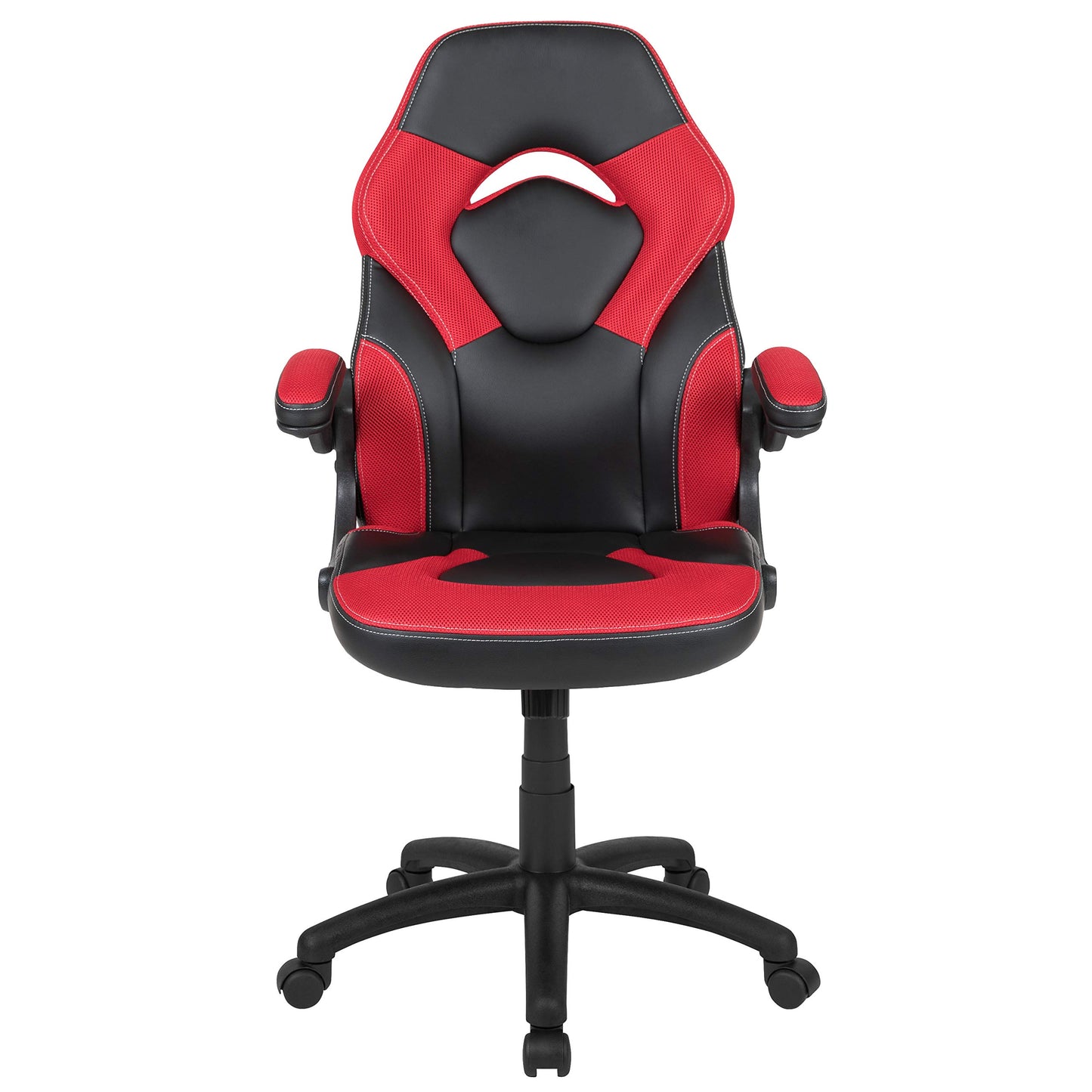 Flash Furniture X10 High-Back LeatherSoft Racing Style Gaming Chair with Flip-Up Arms, Ergonomic Padded Swivel Computer Chair, Red/Black