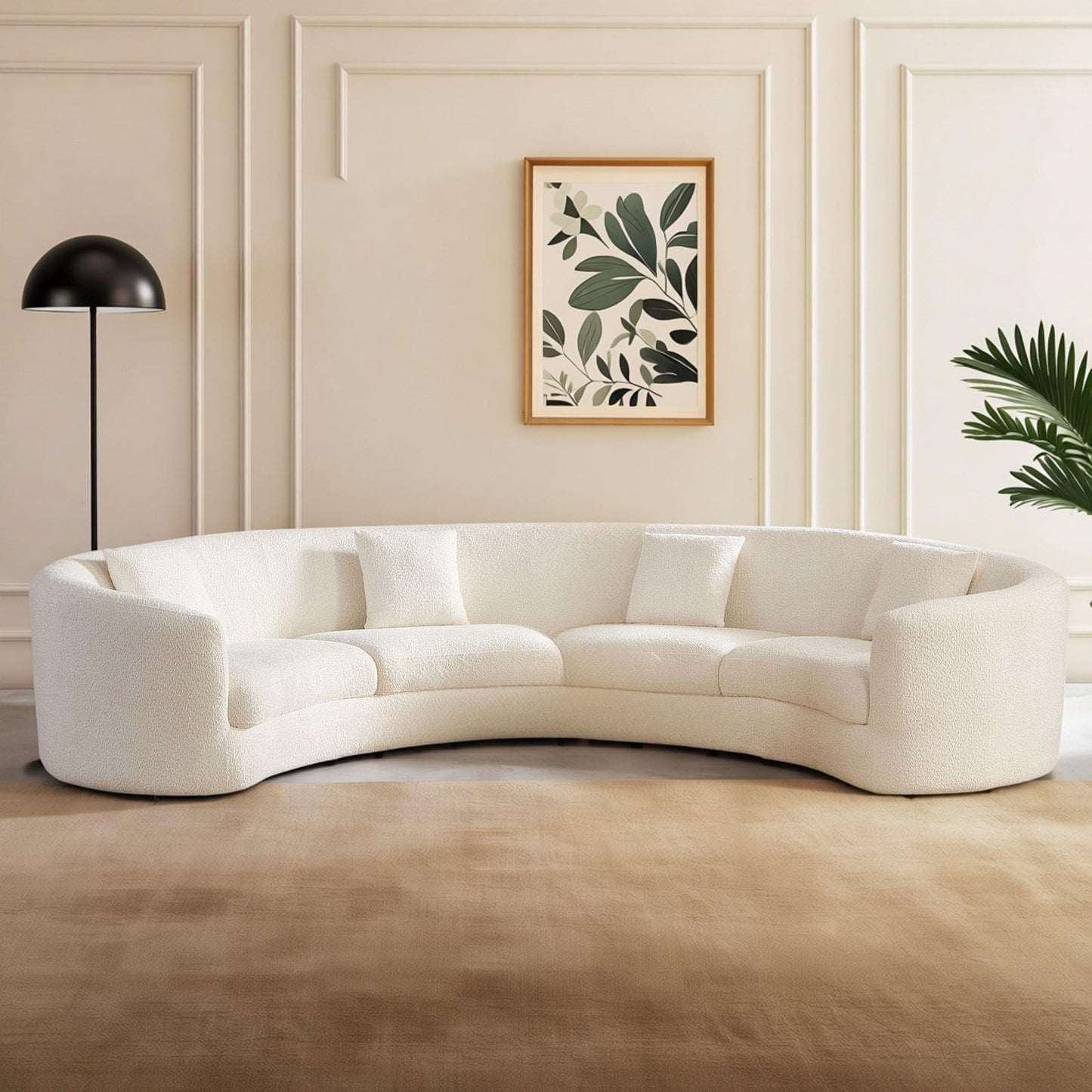 BBTJOINT Modern Half Round Sofa, Rearrangeable Curved Sectional, a Third Modular Circle Couch, Cream White Boucle Fabric Upholstery Furniture, 4-Seater Semicircular Living Room Set