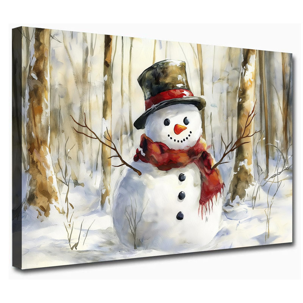 Christmas Snowman Wall Art Winter Forest Posters Cute Snowman Pictures Vintage Winter Scene Paintings Winter Snowman Canvas Wall Art Vintage Christmas Prints Christmas Theme Posters 16x24inch No Frame