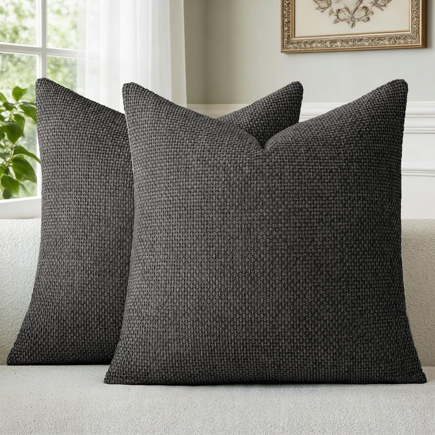 a moment Black Chenille Throw Pillow Covers 18x18 Inch Pack of 2 Modern Decorative Throw Pillow Covers Farmhouse Cross Covers Home Decor for Sofa Bedroom Living Room