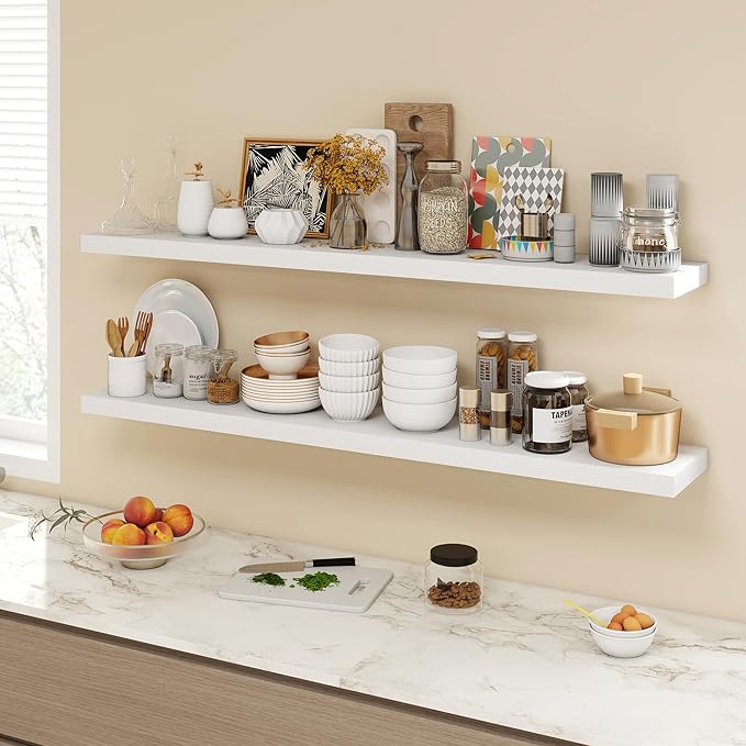 Acovy 55 Inch Floating Shelves, 9.3" Deep Floating Shelf Wall Mounted, Rustic