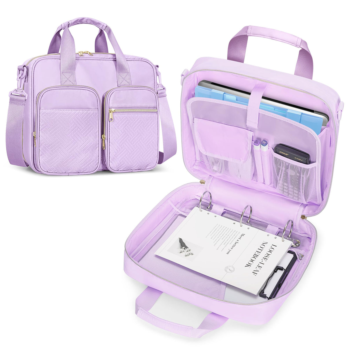 Prokva 3 Ring Zipper Binder, 2 Inch Ring Binder Organizer Bag with Shoulder Strap Fits 13 Inch Laptop and 500 Sheets, Purple(Empty Bag Only)
