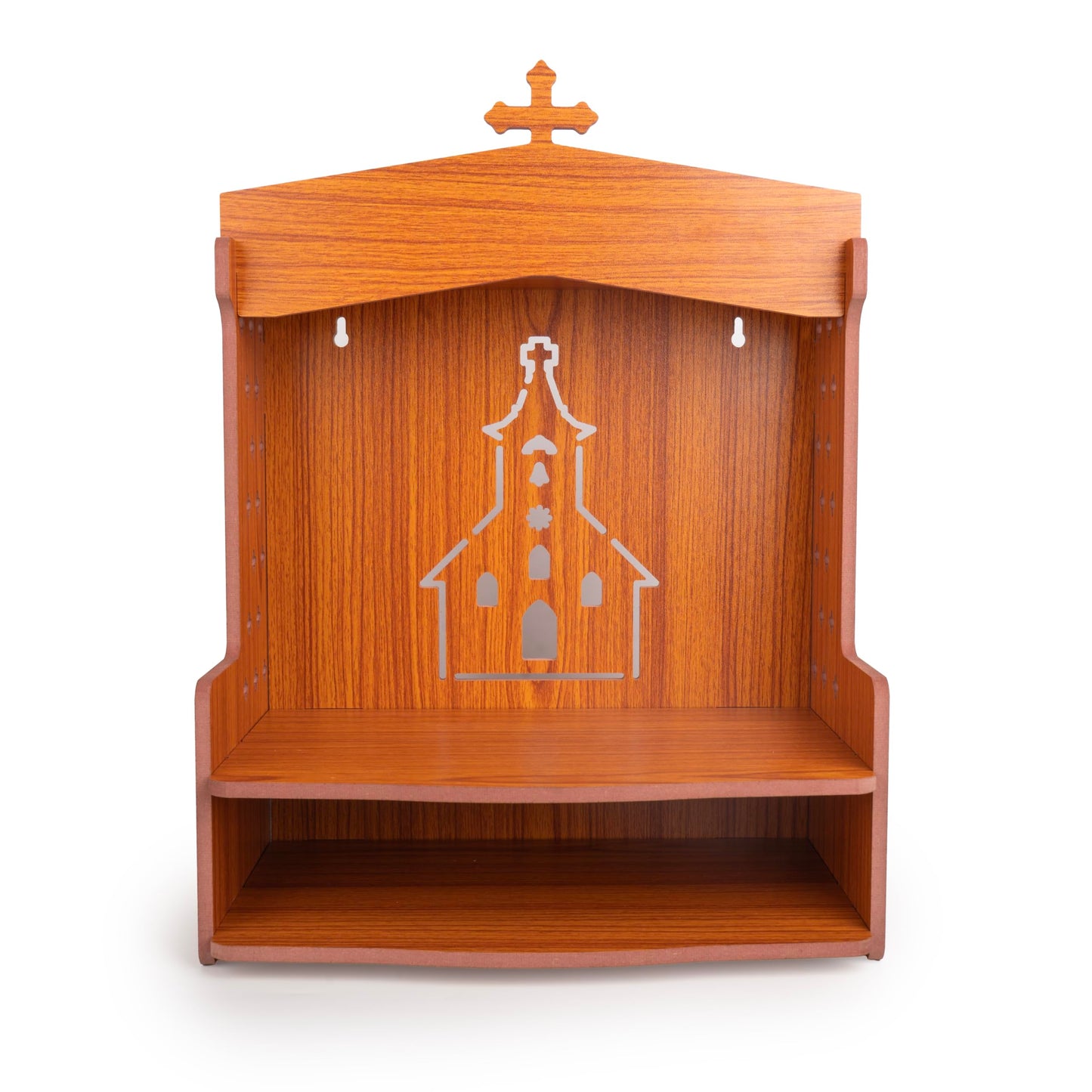 Tarini Gallery Wooden Wall Mounted Hanging Prayer Shelf Table top Religious Décor Scripture Display Storage for Home Office and Gifting (Brown Prayer Shelf)