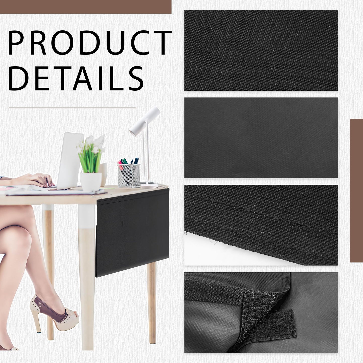 HolyMaji 60" Under Desk Privacy Panel Self-Adhesive Modesty Panel with Wire Pocket for Cable Management Organizer Heavy Duty Desk Skirt - Office Home or Standing Workstation Concealer Shield
