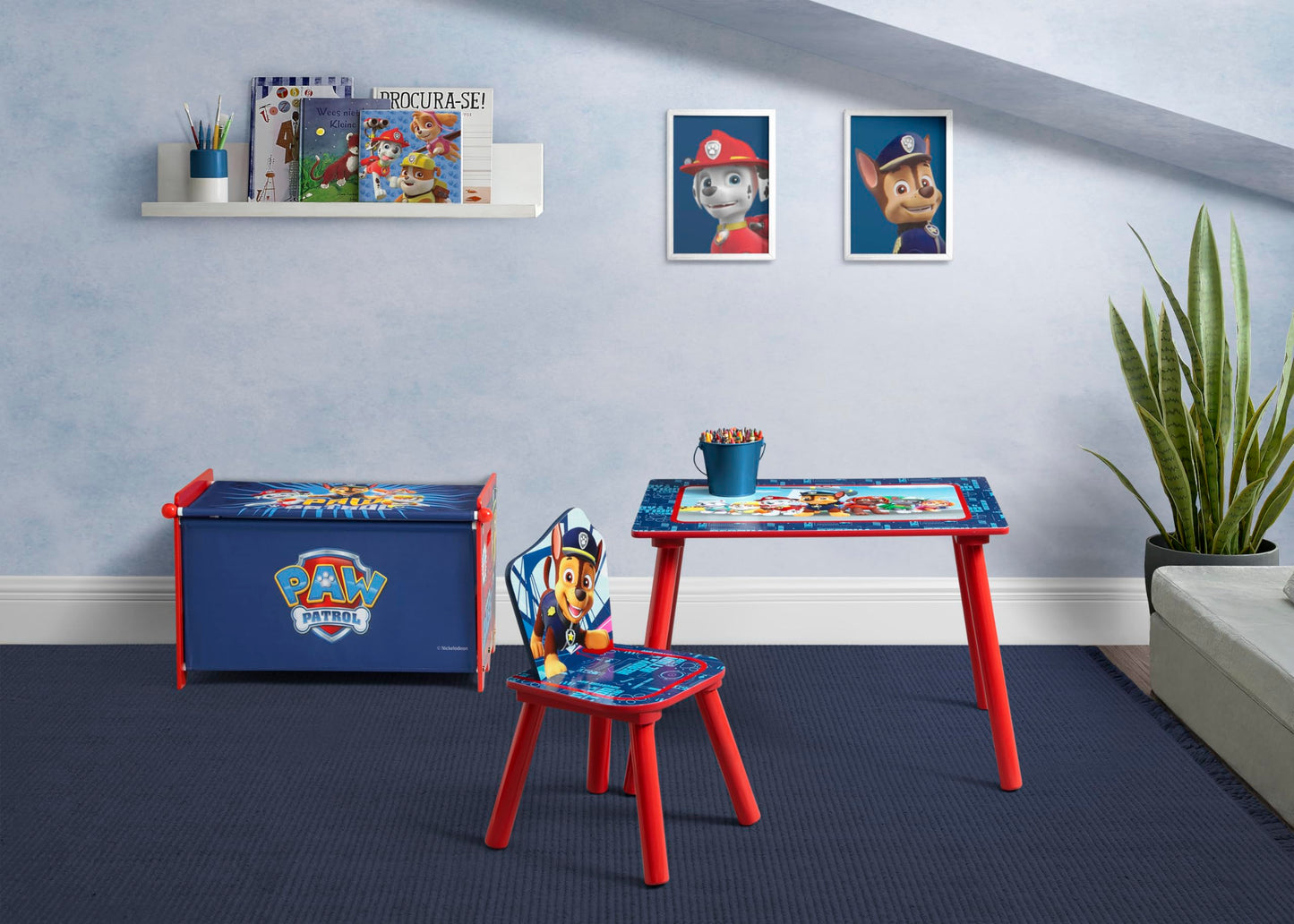 Delta Children - PAW Patrol 3-Piece Toddler Playroom Set + Twinkle Galaxy Dual Sided Fiber Core Crib and Toddler Mattress (Bundle)