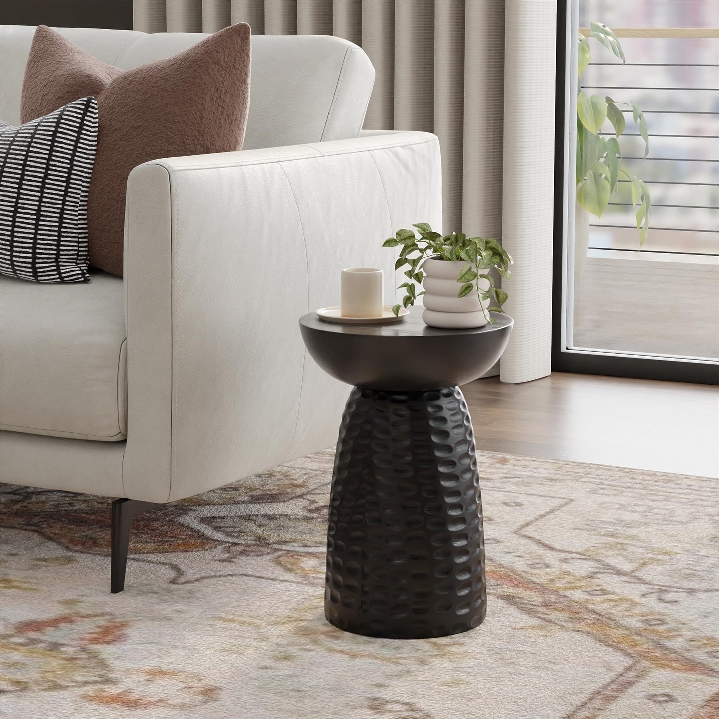 SIMPLIHOME Boyd End Table - 13" Wide x 18" High Solid Mango Wood Round Accent Table in Black, Handcrafted Contemporary Nightstand or Lamp Stand for Living Room, Bedroom, or Office, Assembled