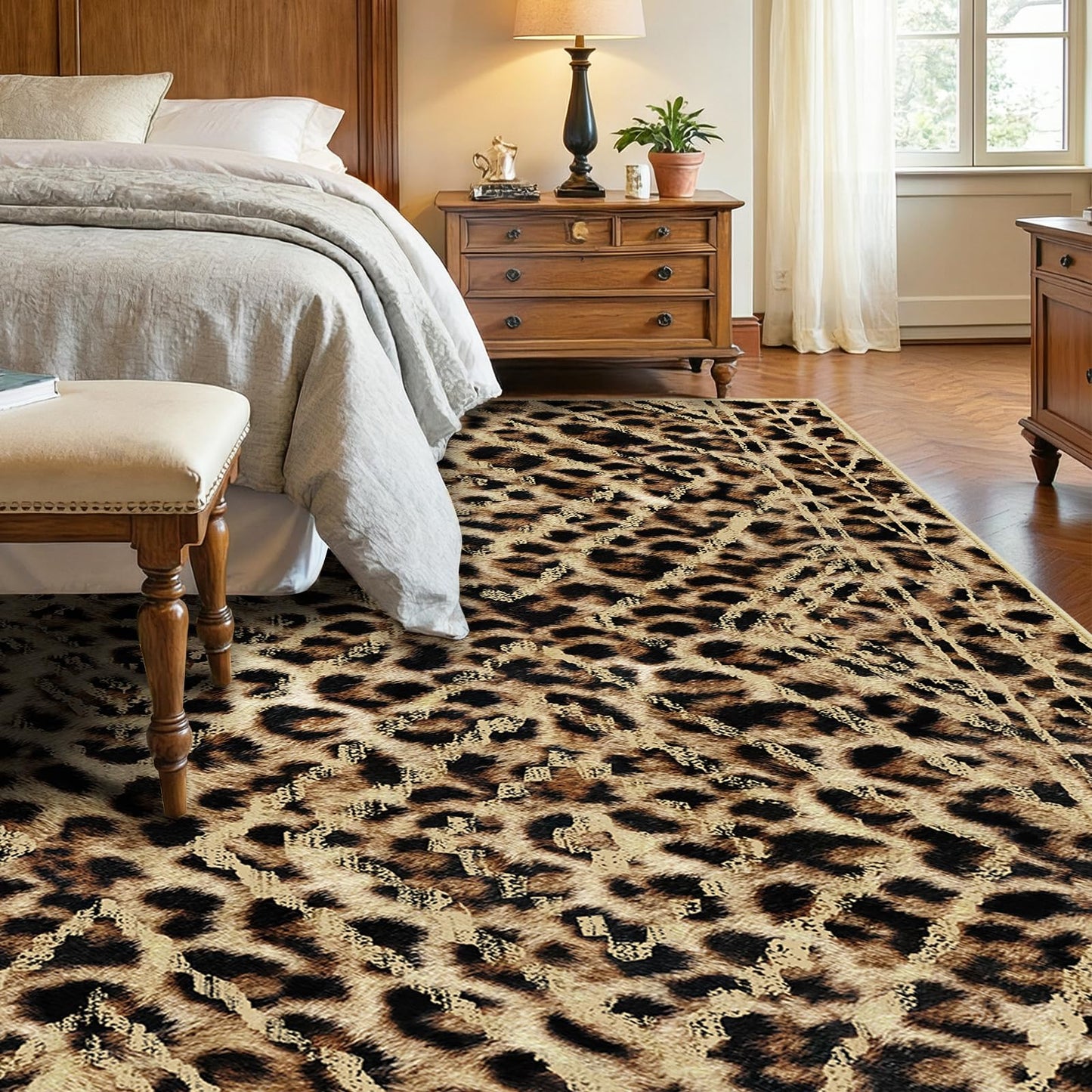 BESTSWEETIE Area Rug 8x10 Rug Machine Washable Non-Slip Low Pile Print Pattern Western Rug for Living Room Bedroom Entryway Tribal Series-Dark/Leopard