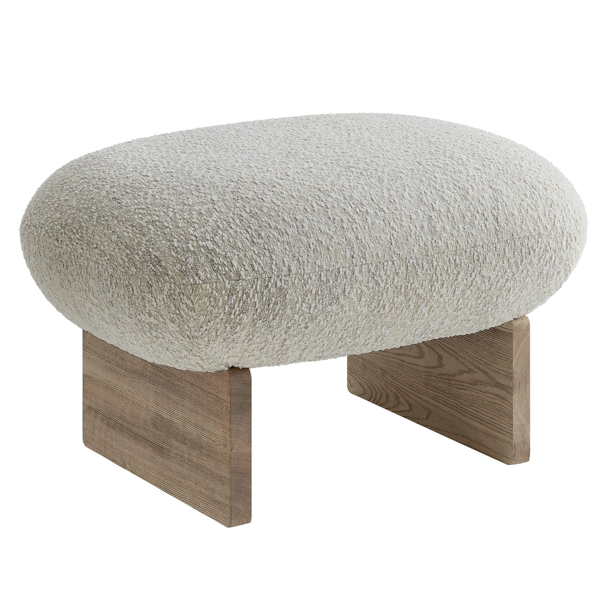 Modway Loyal Boucle Fabric Accent Chair with Ottoman in Pearl Oak - Comfy Modern Armless Lounge Chair with Footrest - Upholstered Round Sofa Chair and Footstool Set for Living Room or Bedroom