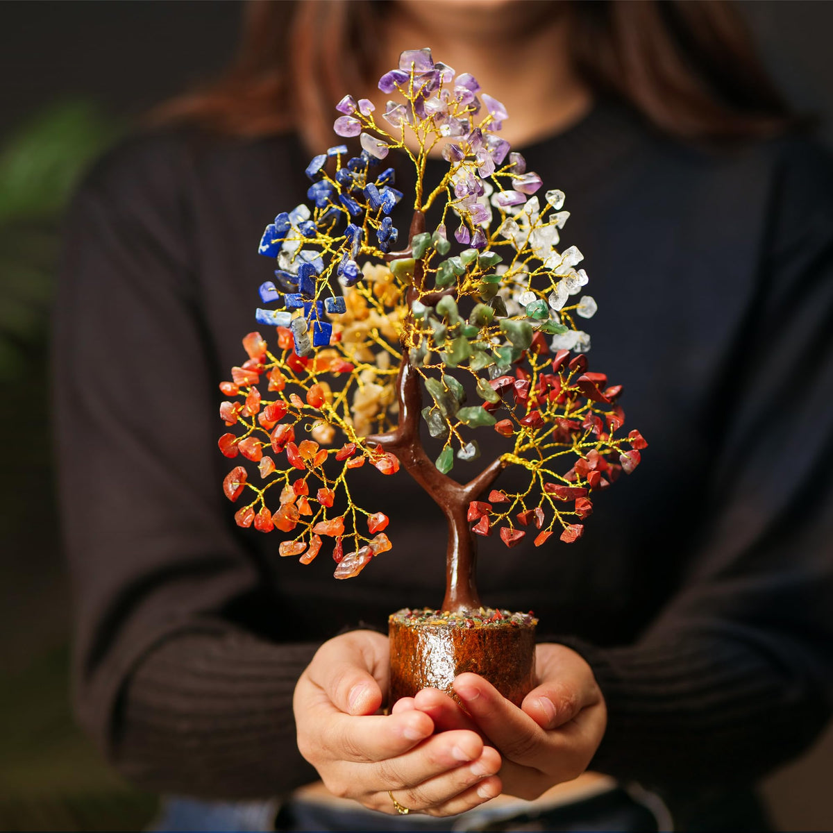 Crystal Tree of Life with Selenite Chakra Wand Stick, 7 Chakra Healing Crystal Trees, Office Desk Decor, Room Decor, Bonsai Trees for Positive Energy, Money, Good Luck Birthday Gifts for Women 10-12"