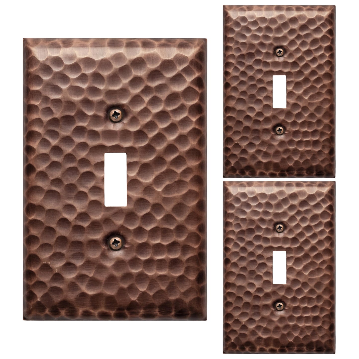 Monarch Abode Single Toggle Light Switch Cover Plate – 1-Gang Antique Copper Outlet Covers, Hand Hammered Decorative Outlet Cover Wall Plates, Light Switch Plate Covers for Electric Outlets, Pack of 3