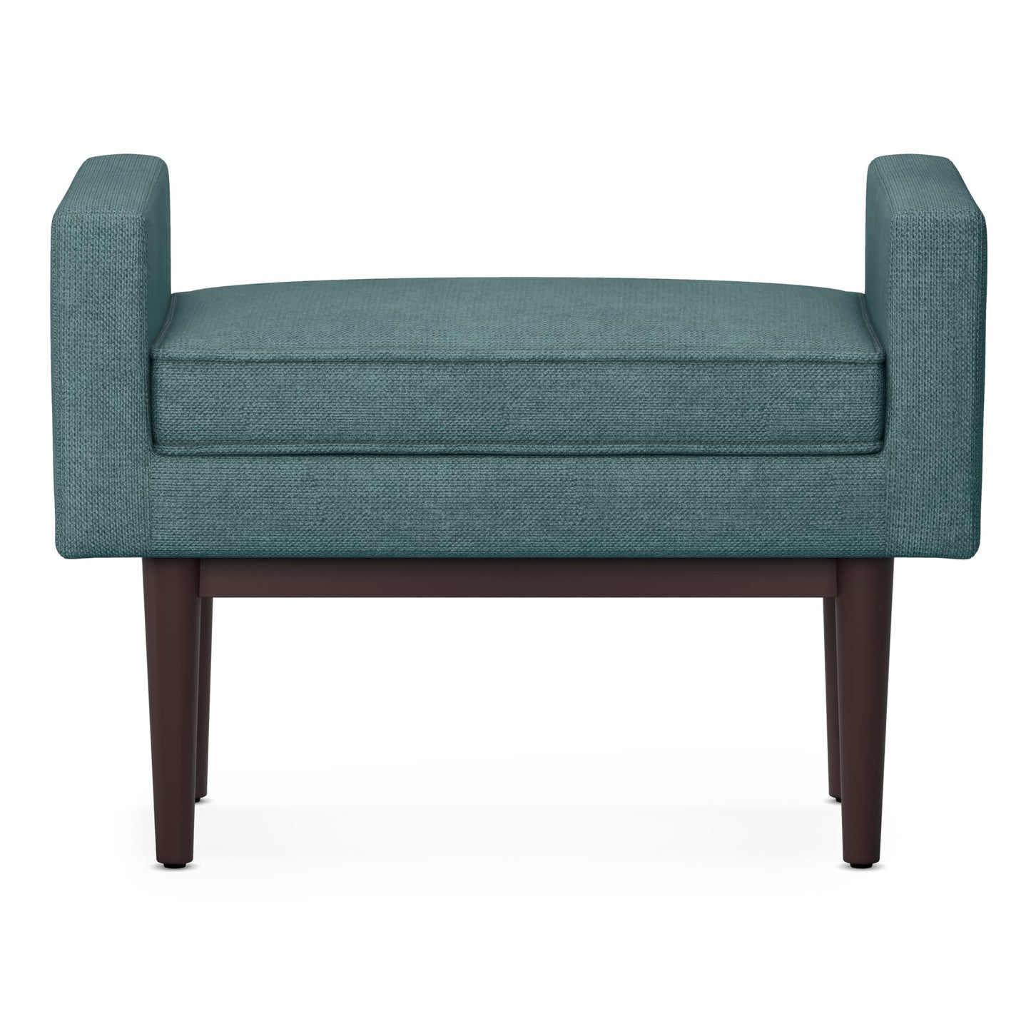 SIMPLIHOME Scott Small Ottoman Bench - 29 inch Wide Upholstered Linen Fabric Rectangle Ottoman in Smoky Teal, Contemporary Bench for Bedroom or Living Room with Raised Sides and Cushioned Seat