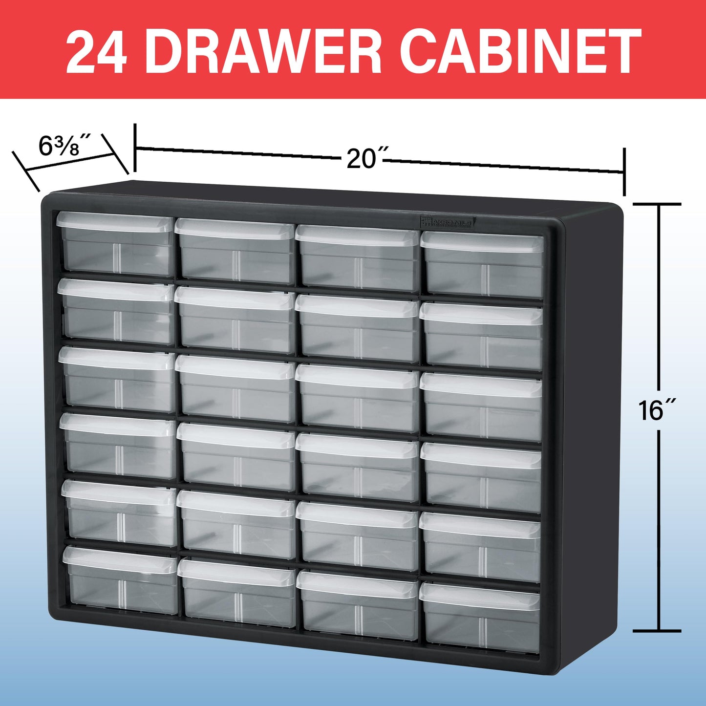 Akro-Mils 24-Drawer Plastic Drawer Storage Cabinet for Garage Organization, Bead Organizer, Building Bricks Storage, Teacher Toolbox, Makeup Organizer, 20" W x 6" D x 16" H, 10124 Yellow
