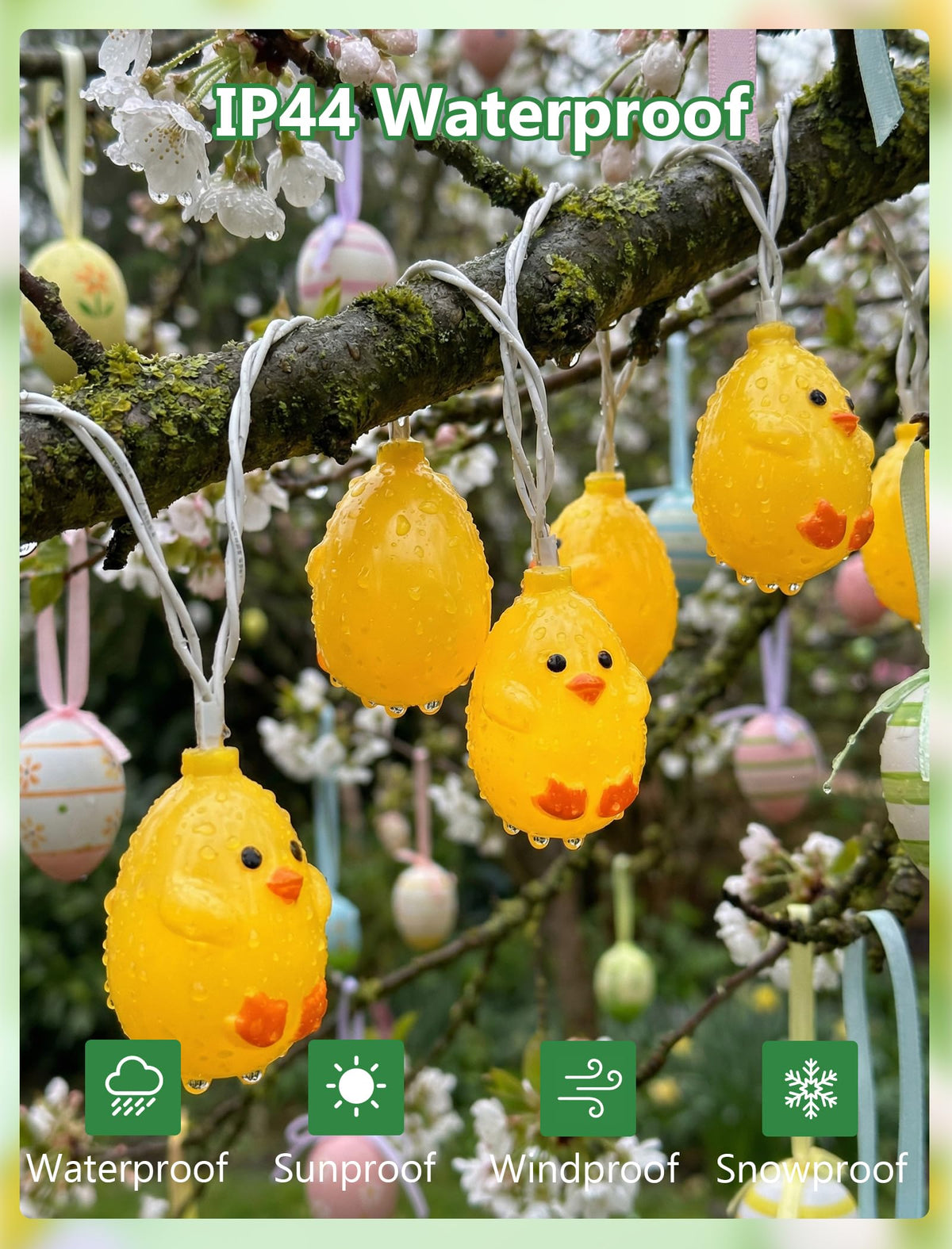 GOOTHY Easter Chicken String Lights Plug in, Indoor Outdoor Easter Decorations Lights with 10 LED Yellow Chicken Light, Hanging Spring Chick Lights for Party Garden Birthday Wedding Home Decor