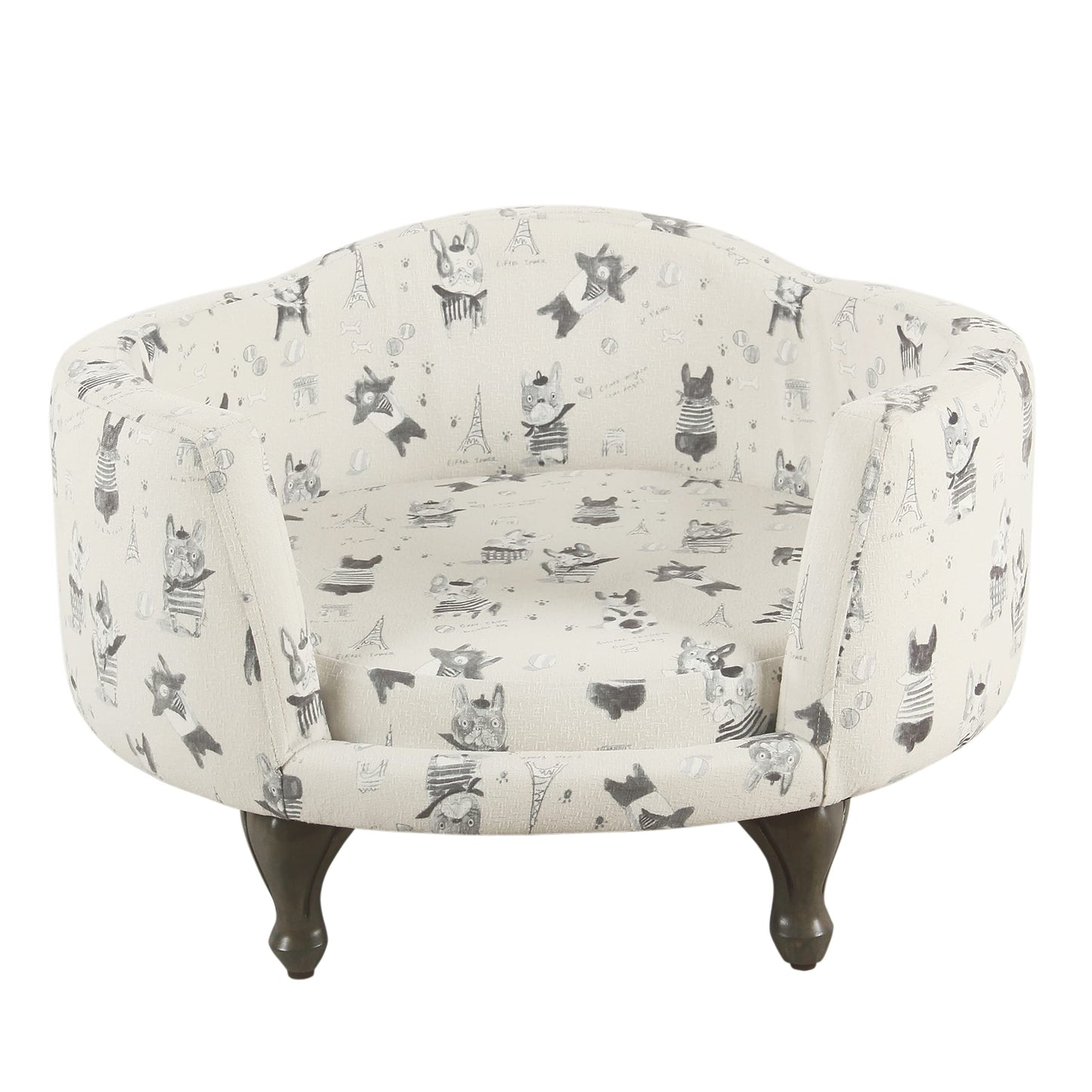 HomePop Home Decor | Upholstered Curved Pet Bed | Luxury Cat & Dog Beds & Furniture | Round Pet Bed Created with Stain Resistant Fabric, Cream and Gray, Medum