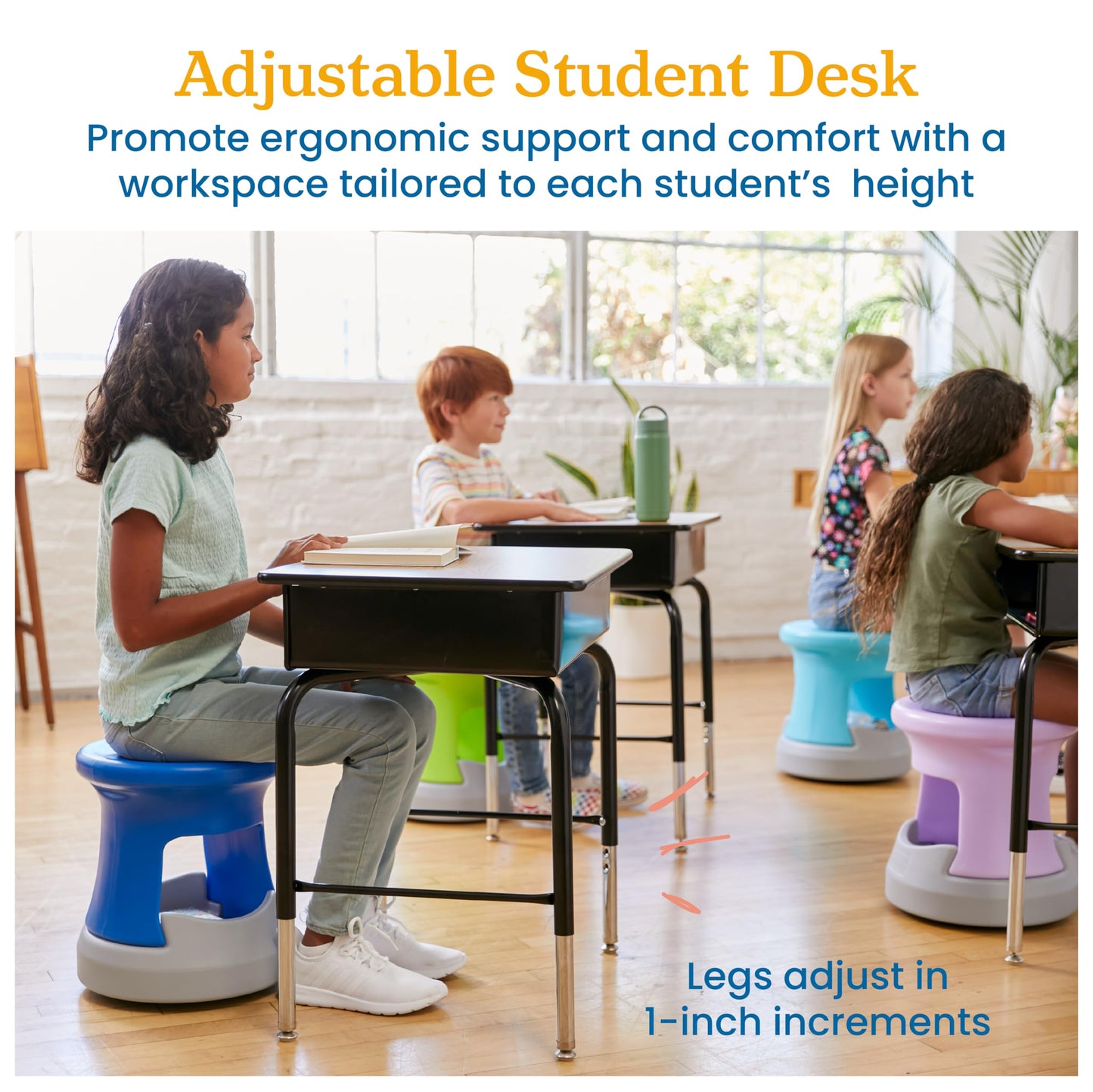 ECR4Kids Open Front Desk with Metal Storage Book Box, Adjustable, Classroom Furniture, Oak