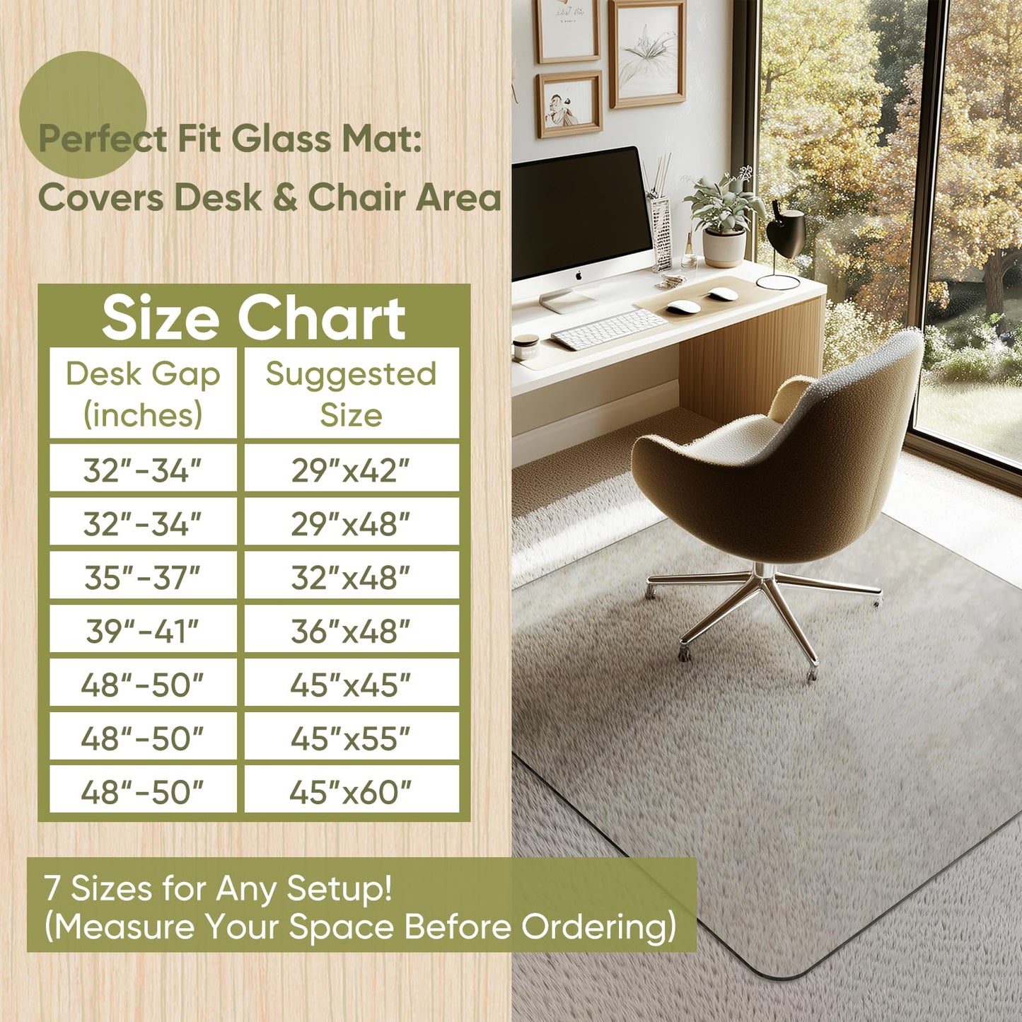 Furnbar Office Chair Mat for Carpet & Hardwood, Upgraded 45" x 45" Tempered Glass Chair Mat for Office Home, with 4 Anti-Slip Pads