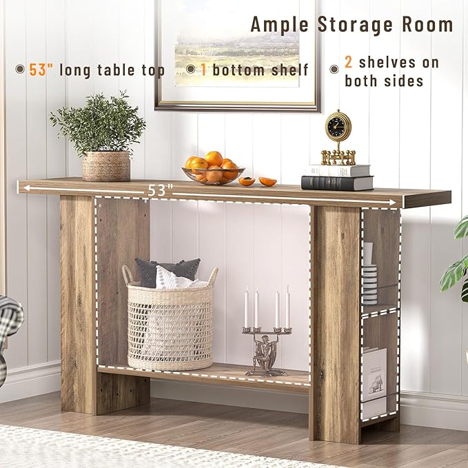 FOLUBAN 53 Inch Long Entryway Table, 2-Tier Wood Console Table