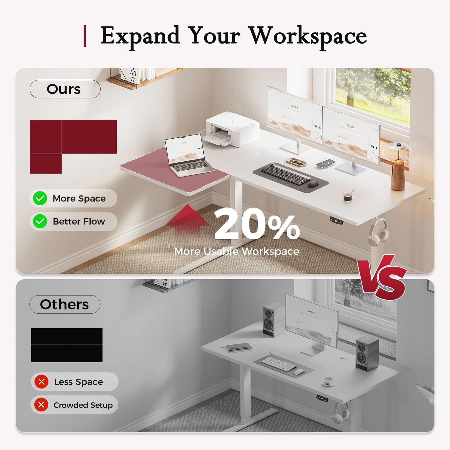 Klicelor L Shaped Standing Desk, 55 Inch Electric Height Adjustable Desk with Memory Preset, Reversible Sit Stand Up Computer Workstation for Home Office, Splice Board, White