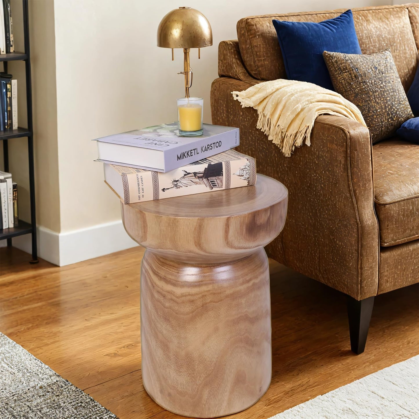 TORMAYS HOME Small Solid Wood Round Side Table, 15.75” H Tree Stump Accent Table, Rustic Farmhouse End Table for Living Room Bedroom, Fully Assembled