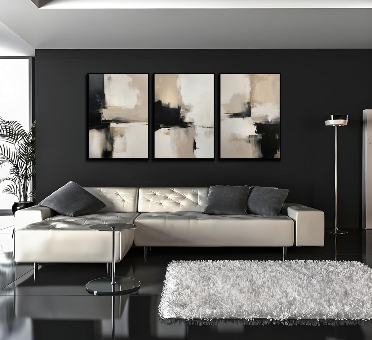 3PC Beige Abstract Wall Art Large Modern Minimalist Posters Prints Black Brown Neutral Artist Pictures Painting for Living Room Bedroom Bathroom Office Decorations Unframed