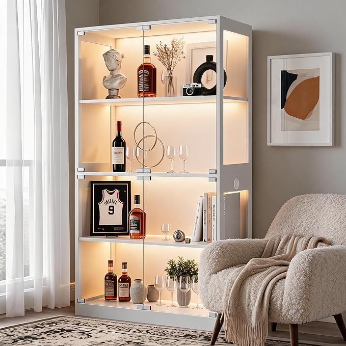 IDEALHOUSE Glass Display Cabinet 4-Tier, Curio Cabinets